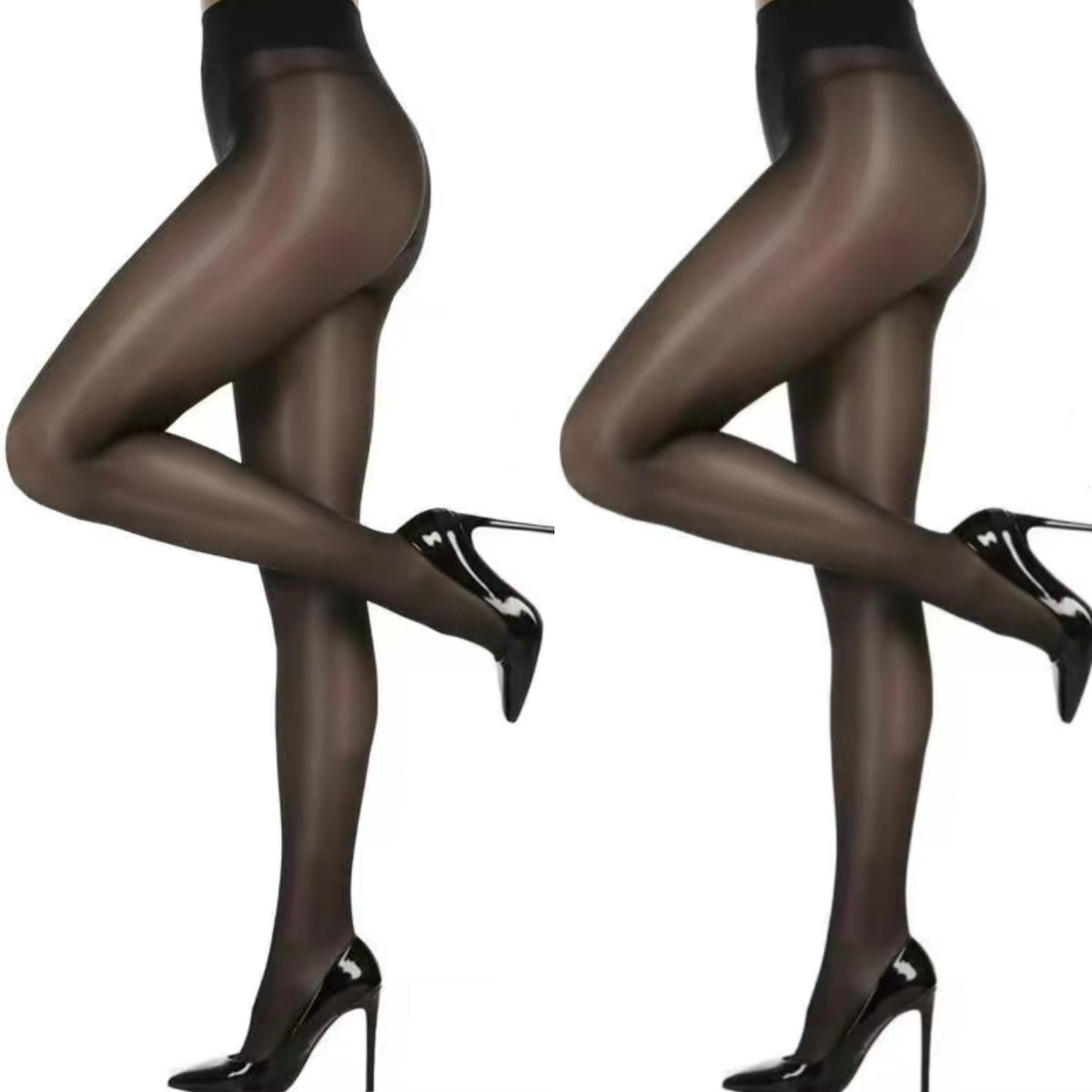 Women's 40D Black Glossy Fitted Skinny Leggings - Soft Sheen High-Waisted, Elegant Going Out Bottoms for Office, Party, All Seasons Womenswear Tights
