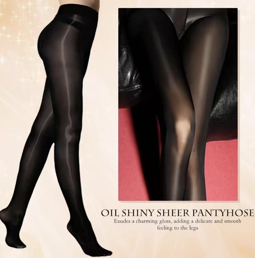 Women's 40D Black Glossy Fitted Skinny Leggings - Soft Sheen High-Waisted, Elegant Going Out Bottoms for Office, Party, All Seasons Womenswear Tights