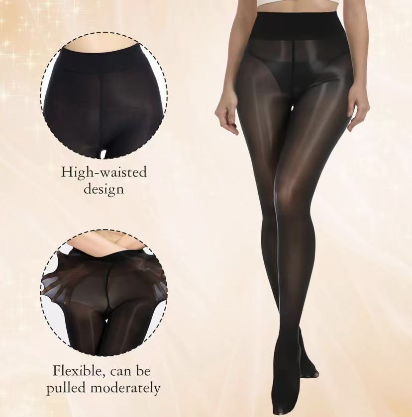 Women's 40D Black Glossy Fitted Skinny Leggings - Soft Sheen High-Waisted, Elegant Going Out Bottoms for Office, Party, All Seasons Womenswear Tights