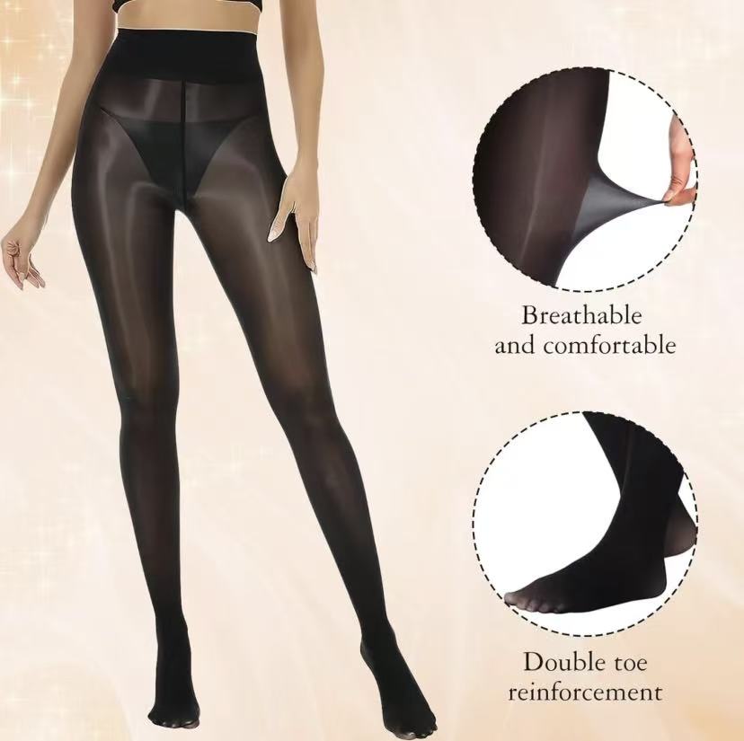Women's 40D Black Glossy Fitted Skinny Leggings - Soft Sheen High-Waisted, Elegant Going Out Bottoms for Office, Party, All Seasons Womenswear Tights