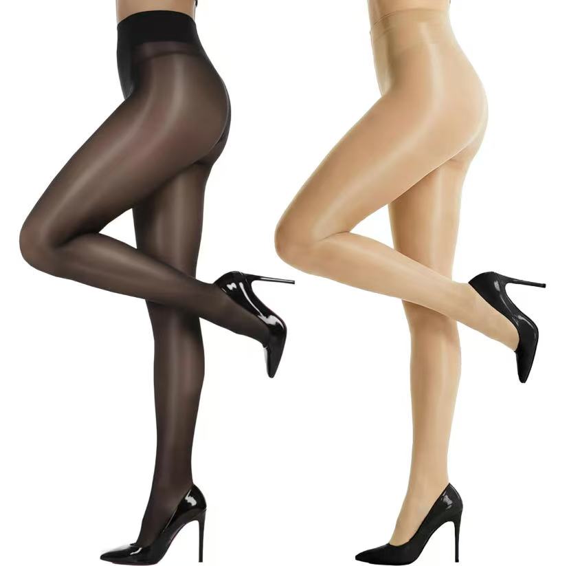 Women's 40D Black Glossy Fitted Skinny Leggings - Soft Sheen High-Waisted, Elegant Going Out Bottoms for Office, Party, All Seasons Womenswear Tights