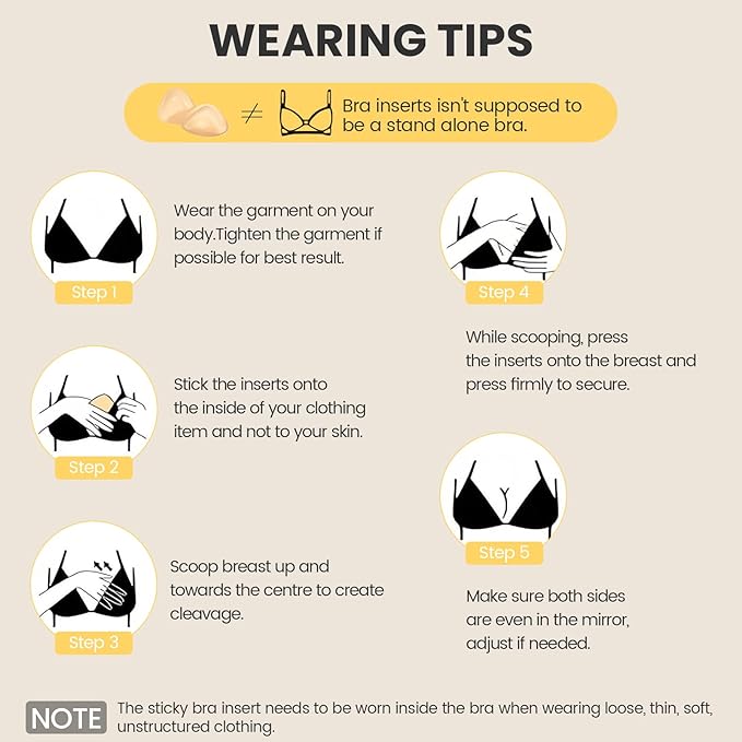 Nsolex Women's Invisible Sticky Bra Inserts & Padding [2-Pair Set] - Reusable Push-Up Breathable Instant Lift Underwear for Women, Nude+Black Adhesive Fabric for Tank Tops, Bridal Events, Waterproof, Sweat-Proof, Nude/Nude Match